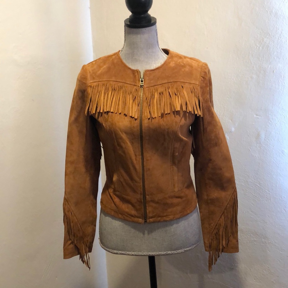 Zara Basics Leather Brown Fringe Cowgirl Jacket S